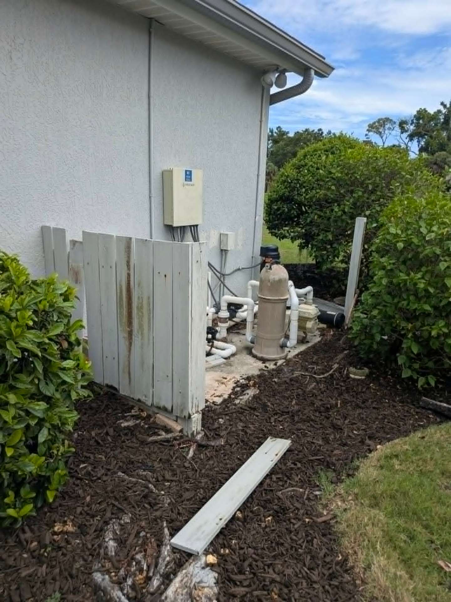 Fence repair — before by Fix it Once Handyman Services — Rotted, leaning privacy fence — Venice, FL