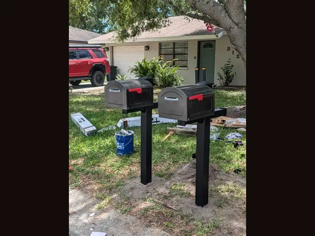 Mailbox installation by Fix it Once Handyman Services — Dual mailbox post set in concrete
